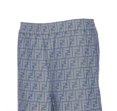 Fendi Women Ff Chambray Denim Pants In Blue
