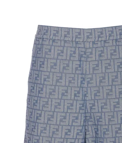 Fendi Women Ff Chambray Denim Pants In Blue