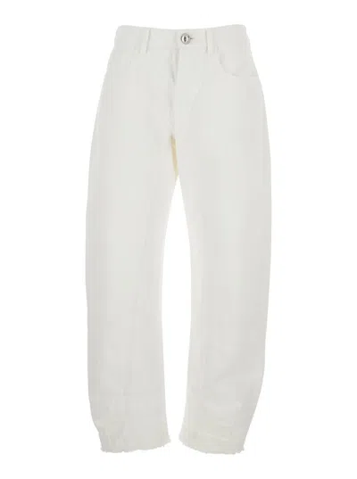 Jil Sander White Jeans With Logo Patch On The Rear And Fringed Hem In Denim Woman In White