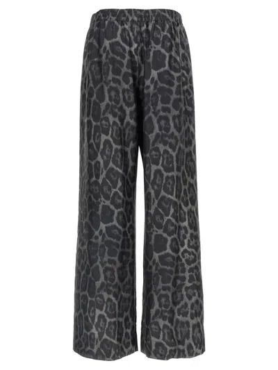 Stella Mccartney Wide Leg Animal Print Trousers With Elastic Waistband In Black