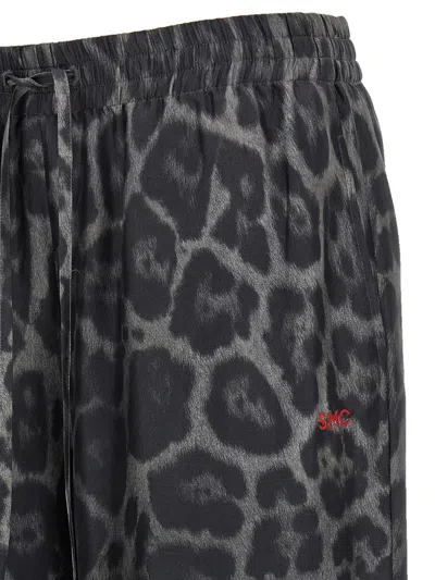 Stella Mccartney Wide Leg Animal Print Trousers With Elastic Waistband In Black
