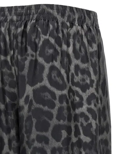 Stella Mccartney Wide Leg Animal Print Trousers With Elastic Waistband In Black