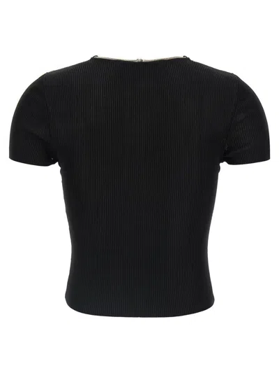 Alexander Wang Ribbed Texture V Neck Chain Detail Top In Black