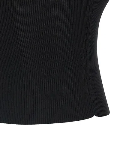 Alexander Wang Ribbed Texture V Neck Chain Detail Top In Black