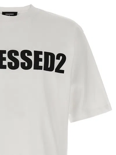 Dsquared2 Solid Color Cool Fit Crew-neck T-shirt With Printed Logo In White