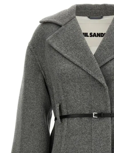 Jil Sander Single-breasted Belted Coat In Gray