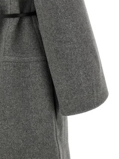 Jil Sander Single-breasted Belted Coat In Gray