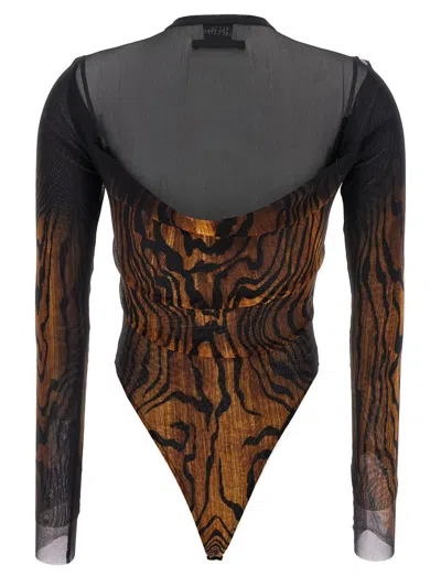Jean Paul Gaultier Abstract Pattern Crew Neck Long Sleeve Bodysuit In Multi