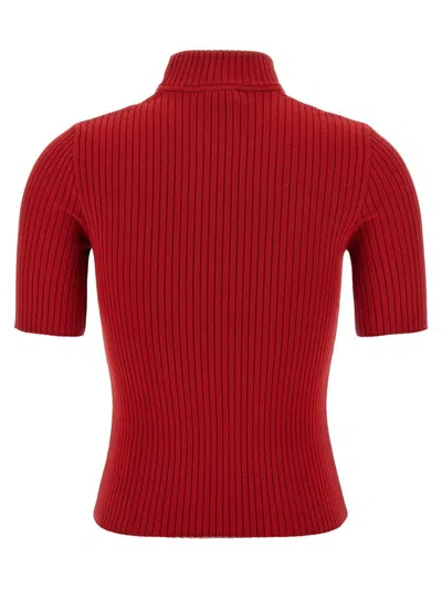 Courrèges Short Sleeve Ribbed Mock Neck Sweater