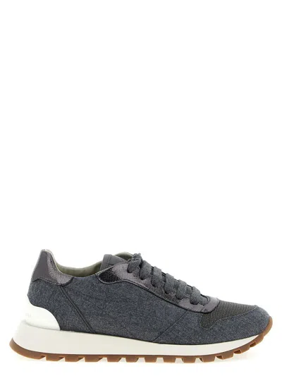 Brunello Cucinelli Runners Precious Toe Sneakers In Gray