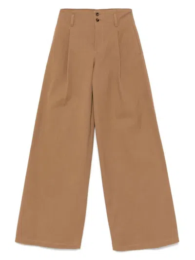 Chloé High-rise And Wide-leg Cotton Canvas Trousers Clothing In Brown