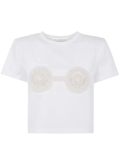 Magda Butrym Cropped Cotton T-shirt With Unique Front Embroidery In White