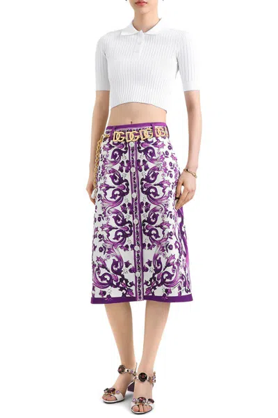 Dolce & Gabbana Graphic-print Midi Skirt In Purple