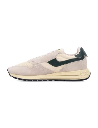 Autry Medalist Sneakers In Beige And Dark Green With Suede Inserts