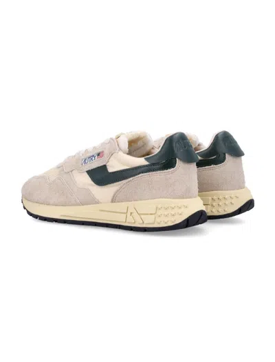 Autry Medalist Sneakers In Beige And Dark Green With Suede Inserts