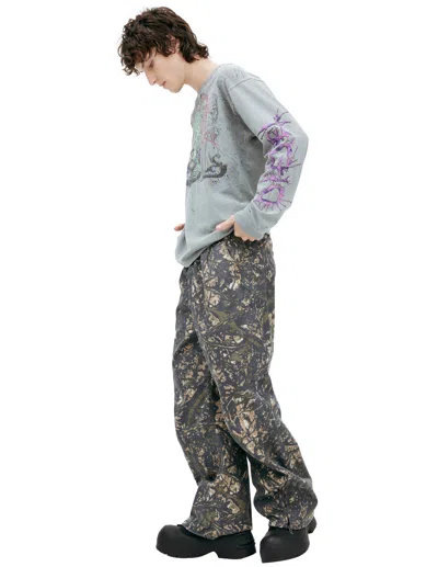 Diesel Wide Leg Trousers With Monoprint In Gray