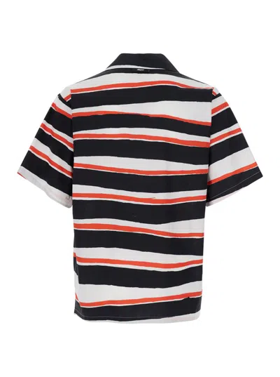 Msgm Multicolor Shirt With All-over Asymmetric Striped Motif In Brown