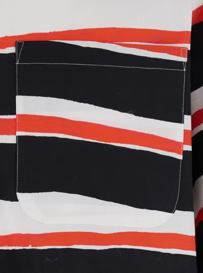 Msgm Multicolor Shirt With All-over Asymmetric Striped Motif In Brown