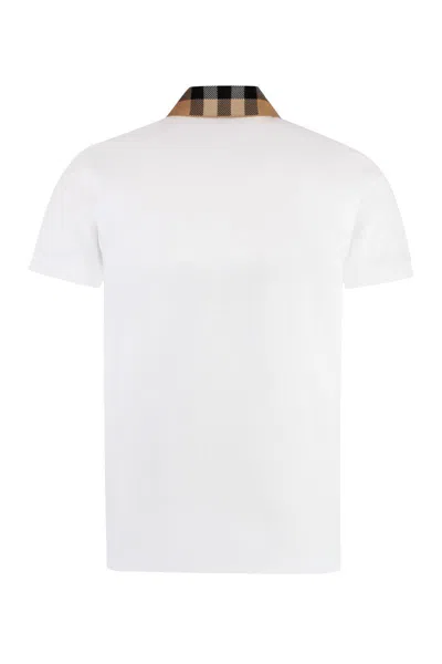 Burberry Check-collar White Polo Shirt With Three-button Placket In White