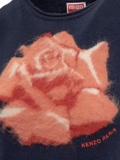 Kenzo Floral Intarsia-knit Cropped Top In Blue