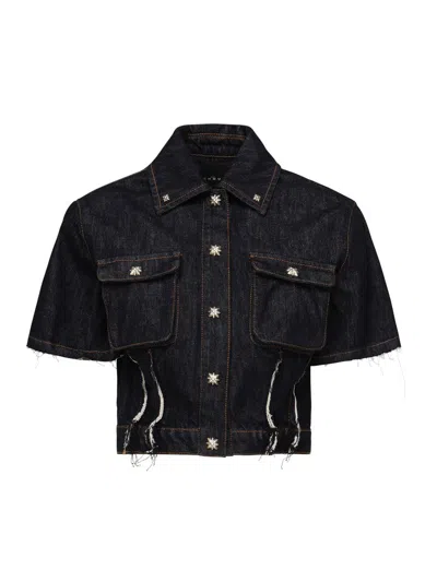 John Richmond Short Sleeves Denim Shirt In Midnight Blue
