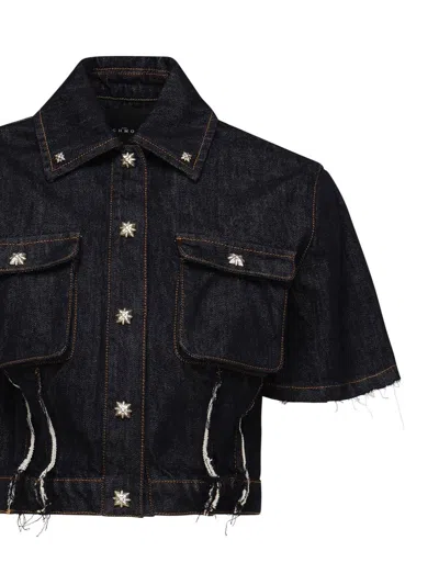 John Richmond Short Sleeves Denim Shirt In Midnight Blue