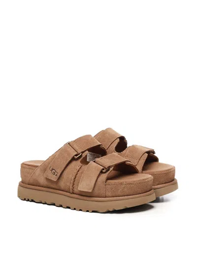 Ugg Goldenstar Hi Slide Slipper-mule In Leather Color Suede In Brown