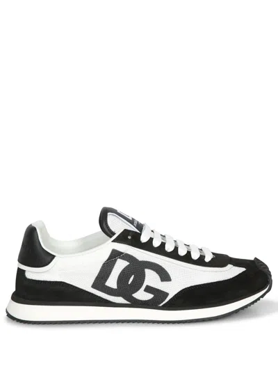 Dolce & Gabbana Low-top Mesh Sneakers With Suede Inserts In Black