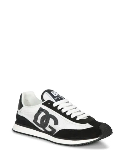 Dolce & Gabbana Low-top Mesh Sneakers With Suede Inserts In Black