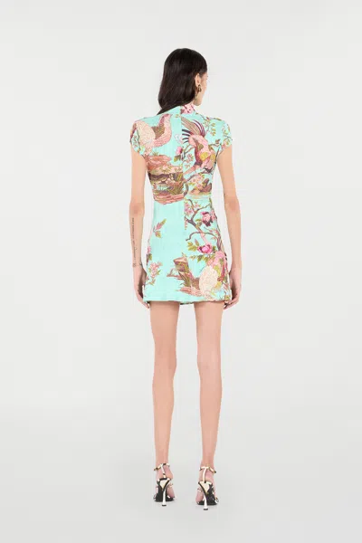 Roberto Cavalli Mini Dress With Naturalistic Pattern In Blue