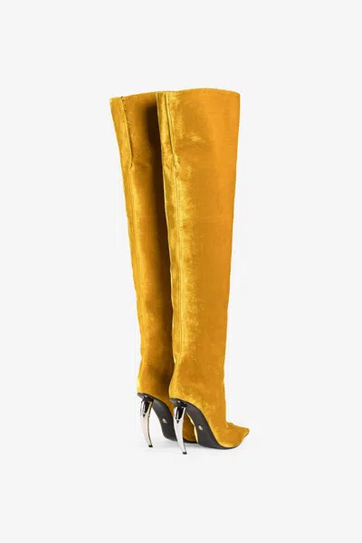 Roberto Cavalli Tiger Tooth Thigh-high Velvet Boots