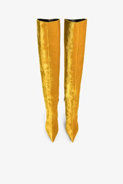 Roberto Cavalli Tiger Tooth Thigh-high Velvet Boots