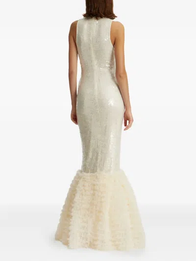 Rotate Birger Christensen Sequin-embellished Ruffled Gown In Neutral