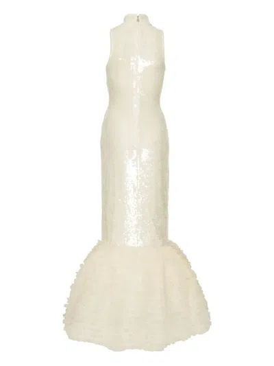 Rotate Birger Christensen Sequin-embellished Ruffled Gown In Neutral
