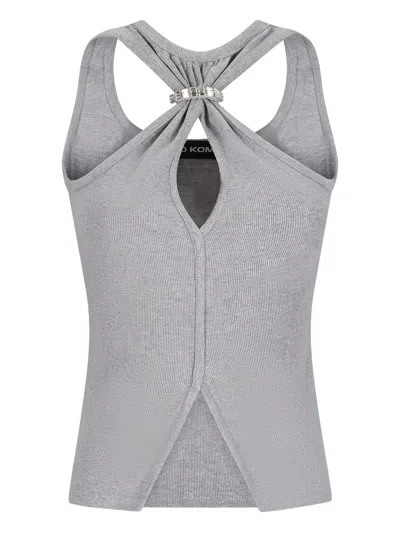 David Koma Crystal-embellished Ribbed Top In Gray