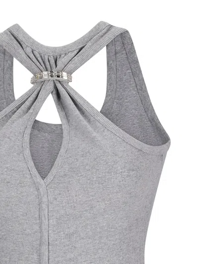David Koma Crystal-embellished Ribbed Top In Gray