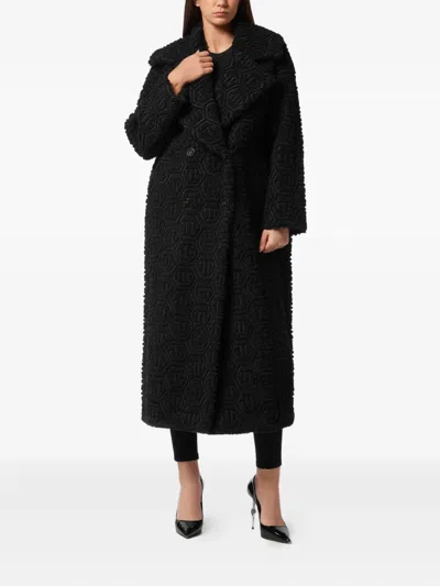 Philipp Plein Coat Embroidery Monogram In Black