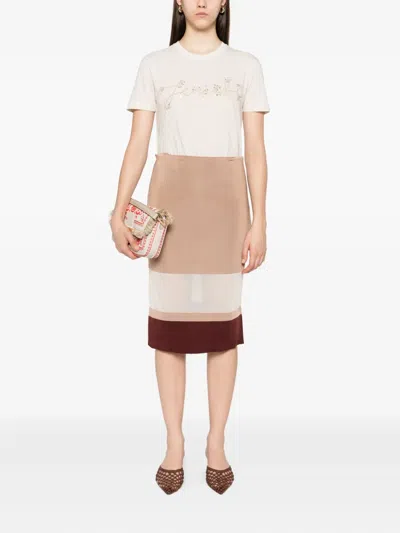 Fendi Sequin-embellished T-shirt In Neutral