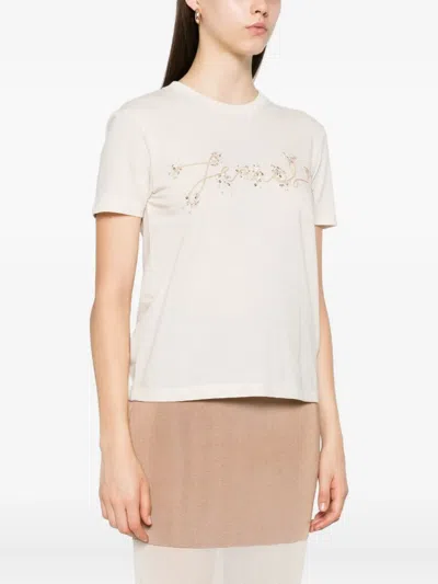 Fendi Sequin-embellished T-shirt In Neutral