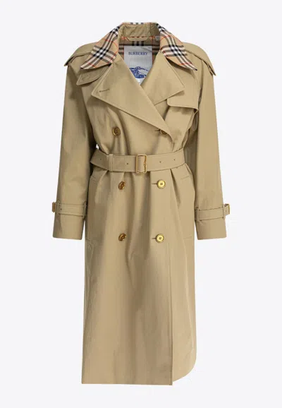 Burberry Castleford Check Collar Water Resistant Gabardine Trench Coat