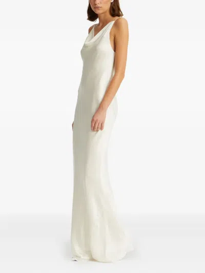 Rotate Birger Christensen Cowl-neck Lace-back Gown In Metallic
