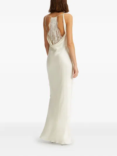 Rotate Birger Christensen Cowl-neck Lace-back Gown In Metallic