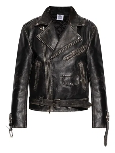 Vetements Belted Distressed Leather Jacket