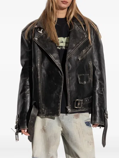 Vetements Belted Distressed Leather Jacket