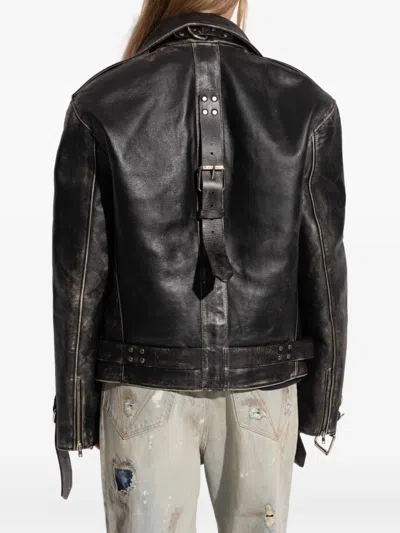 Vetements Belted Distressed Leather Jacket