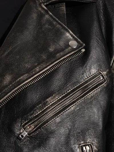 Vetements Belted Distressed Leather Jacket