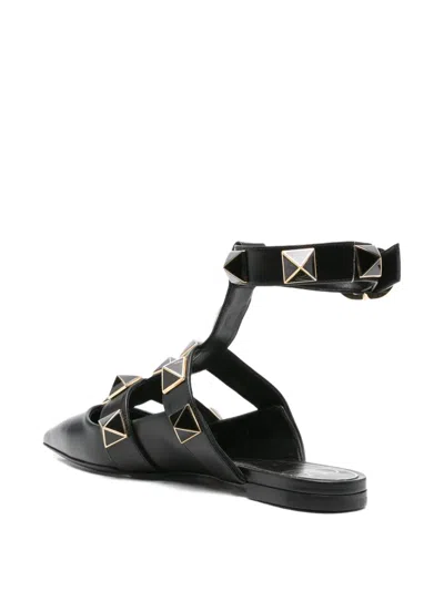 Valentino Roman Stud Pointed-toe Ballerina Flats In Black