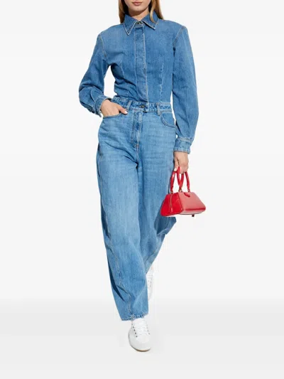 Givenchy Denim Shirt-collar Jumpsuit In Blue