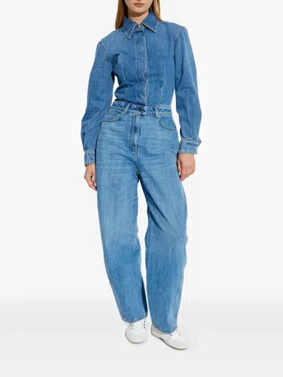 Givenchy Denim Shirt-collar Jumpsuit In Blue