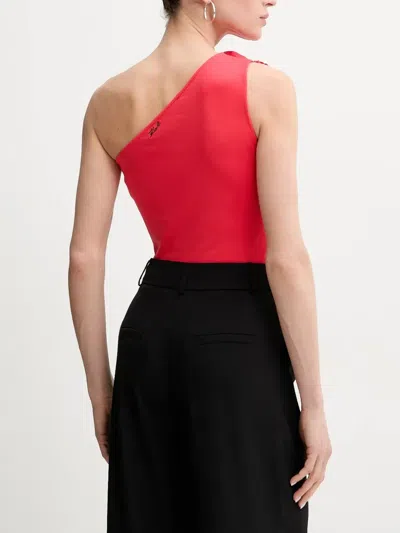 Karl Lagerfeld Rose-embellished One-shoulder Top In Red